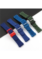 20mm silicone strap female pin buckle watch accessories for swatch SUSB400 SUSW402 men's sports waterproof bracelet watch band