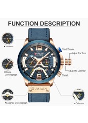 CURREN Men's Fashion Sport Watches Luxury Brand Military Style Leather Wrist Watch Chronograph Fashion