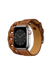 Gourmette Double Round Strap for Apple Watch Band 40mm 41mm 38mm 44mm 45mm 42mm Genuine Leather Bracelet iWatch serie 7 6 5 3 se