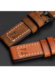 F4 Leather Watch Band for Men, Thick, Handmade, Retro, 20, 22, 24, 26mm, for pm111, 441