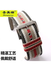 For BU7600 BU7680 Nylon Fabric Watch Band Quartz Men's Watch Band Accessories With Butterfly Buckle Burber-ry Arc Bracelet