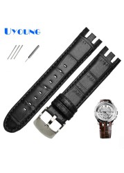 High Quality Genuine Leather Watch Strap For Swatch YRS403 412 402G Watch Band 21mm Watchband Men Curved End Watches Bracelet