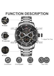 NAVIFORCE Men Sports Military Waterproof Watches Luxury Analog Quartz Digital Wrist Watch for Men Stainless Steel Gold Watches