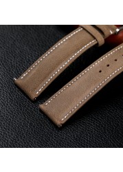 Handmade gray leather watchband 18 19 20 21 22 mm quick release soft cowhide leather, ultra-thin soft strap