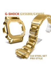 XAOZU Watchbands and Bezel for GX56BB GXW-56 Metal Strap Pro Style Case Frame with Tools 316 Stainless Steel Black Silver Gold