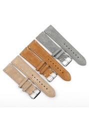 Suede Suede Watch Strap 18mm 20mm 22mm 24mm Handmade Leather Watchband Replacement Tan Gray Beige Color for Men Women Watches