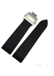 25mm Rubber Watchband Waterproof Fits Santos 100 W2020007 Silicone Strap Silver Gold Folding Buckle Black Bracelet