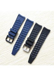 22mm Black Blue Rubber Silicone Watchband Watch Strap For IWC Pilot Portuguese IW323101 Bracelet Strap With Pin Buckle Tool Free