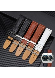 Leather Watch Strap Waterproof For Swatch YIS415/414 YCS YAS YGS 17mm Replacement Cowhide Watch Band Concavo Convex Watch Bracelet