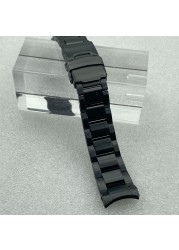 Solid 20mm Width Sterile Black PVD Coated Watchband Stainless Steel Folding Clasp Suitable for SPB185/187 Watches