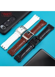 Genuine leather watch strap for swatch watchband 17mm 19mm serrated interface wrist band men women sport leather bracelet