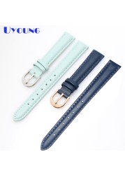 Women's Genuine Leather Watch Band, 14mm, 16mm, 18mm, 20mm, Soft, Simple, Leather, Blue