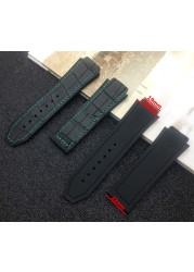 Black Brown Blue 25*19mm Italy Leather Rubber Silicone Watchband for Hublot Strap for Big Bang Strap Watch Band Fusion F1 Logo on