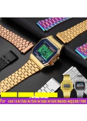 Casio Metal Wristband A158 / a159 / A168 /a169/b650 /aq230/ 700 Small Gold Watch Accessories Mouth18mm Convex Black Bracelet