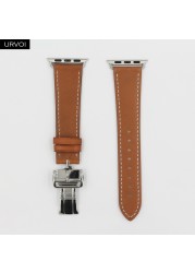 URVOI Deploy Buckle Band for Apple Watch Series 7 6 SE 5 4 3 21 Single Round Strap for iwatch 40 44mm Swift Leather Band Strap