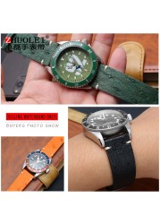 High Quality Ultra-thin Soft Handmade Ostrich Leather Green General Watch Rod Bar 18 20mm 22mm Orange Brown Black Watch Straps Men