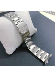 20 22mm Stainless Steel Watchband Curved End Strap Fold Buckle Lock Wrist Strap Silver Bracelet for Seiko Watch Accessories