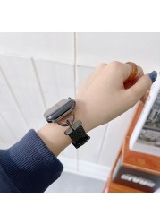 Leather Strap for Apple Watch Band 45mm 41mm 44mm 44mm 40mm 38mm 40mm Women Wristband Korea Bracelet iWatch Series 3 4 5 6 SE 7