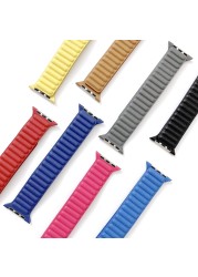 Genuine leather bracelet for apple watch 7 41 45mm 6 SE 5 4 44mm 40 for iWatch band series 3 2 42mm 38 bracelets megnetic ring wristbands