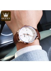 OLEVS 2022 Luxury Fashion Men's Watches Black Automatic Calendar Leather Strap Luminous Hands Waterproof Mechanical Watch Men