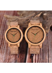 BOBO Bird Couple Watches Lovers Wooden Watches Handmade Cork Strap Fashion Bamboo Quartz Man Wristwatch Customized Logo