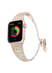 Metal Diamond Bracelet for iWatch Series SE7654 Stainless Steel Band 38mm 40mm 41mm 42mm 44mm 45mm Flower Pattern Women's Strap