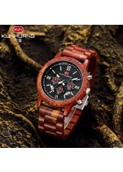 Kunhuang Luxury Brand Men's Watch Wooden Multifunctional Raw Quartz Watch High Strength Ebony Glass Case relógio masculino