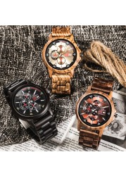 Kunhuang Luxury Natural Zebra Wood Watch Fashion Multifunction Quartz Men's Watch Chronograph Mineral Glass reloj de hombre