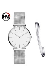 Women Watch 1 Set Bracelet Japan Quartz Simple Movement Waterproof Rose Gold Stainless Steel Mesh Ladies Watch relogio feminino