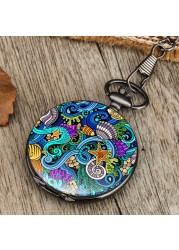 custom souvenir leisure men women quartz pocket watch with thick chain ocean world style unique unisex watches gift for friend