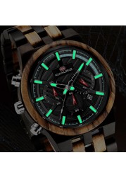 Relogio Masculino KUNHUANG Men's Wooden Watch Top Brand Luxury Stylish Chronograph Military Watches in Wooden Box reloj hom