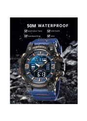 Men's Watch Sport Water Resistant LED Lights Alarm Clock Dual Time Week Display Auto Date Wristwatches 8049 Sport Quartz Watches