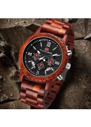 kunhuang wooden watch men erkek kol saati luxury stylish wood watches chronograph military quartz watches in wooden gift box