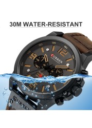 CURREN-Watches-Men's Distinguished,Luxury Watch Brand,Water Resistant,Sports,Wrist Watch,Chronograph,Quartz Genuine Leather Military,Men