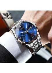 OUPINKE Watch for Men Luxury Brand Automatic Mechanical Wristwatches Waterproof Tungsten Steel Strap Fashion Simple Wristwatch