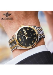 OUPINKE Swiss sumptuous automatic watch business sapphire crystal mechanical tungsten steel luminous wristwatch men