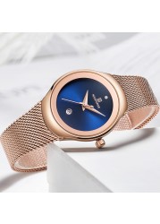 NAVIFORCE Luxury Women's Watches, Luxury Ladies Stainless Steel Watches Water Resistant Casual Rose Gold Quartz Band Watches