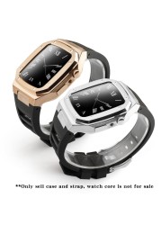 Compatible with Apple Watch Band 44mm Series 4/5/6/7/SE with Case Strap, Stainless Steel iWatch Bands with Protective Cover