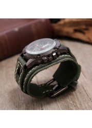 Men's Quartz Watches Jisingshu Luxury Wristwatch 2022 Cowhide Watch Band Punk Style Men's Watch Genuine Leather Wide Bracelets