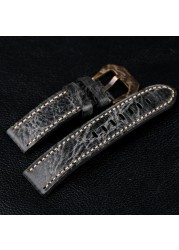 Handmade smoke gray leather watchband 20 22 24 26 mm bronze buckle bracelet, suitable for PAM111 441 men's bracelet