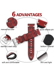 Vegetable tanned leather watchband 18mm 20mm 22mm 24mm handmade stitching genuine leather crocodile watch strap replacement