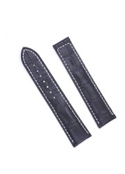 CARLYWET 20 22mm Wholesale Black With White Stitches High Quality Genuine Leather Replacement Watch Band Strap Strap For Omega