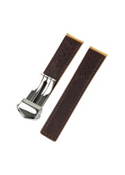 Rolamy 20 22mm Light Brown Real Calf Suede Leather Vintage Replacement Wrist Leather Watch Band Strap with Clasp for Tag Heuer