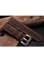 CARLYWET - Genuine leather watch strap, strap 22, 24, 26 mm, black and brown, antique watch strap with soft buckle for RADIOMIR