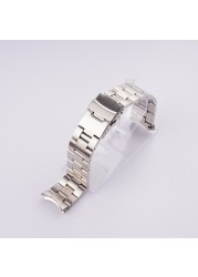 Rolamy 22mm Silver All Brushed Solid Curved End Links Replacement Watchband Bracelet Double Push Clasp For Seiko SKX 007