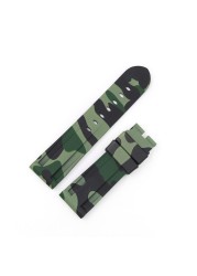 CARLYWET - Replacement watch strap, silicone rubber, waterproof, camo color, 24mm, wholesale, for Panerai Luminor