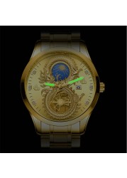 FNGEEN Mens Watches Luxury Brand Chinese Golden Dragon Quartz Watch Diamond Dial Stainless Steel Watch Male Relogio Masculin