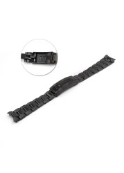 CARLYWET 21mm Black Solid Curved End Screw Links Glide Lock Clasp Steel Watch Band Bracelet For Oyster Style Rolex Submarines