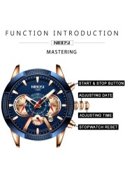 NIBOSI Men's Watch Chronograph Sport Men Watches Luxury Brand Waterproof Full Steel Gold Quartz Watch Men's Watch