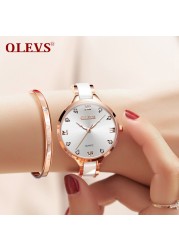 OLEVS Women Watches Fashion Trend Watch for Women Ceramic Strap Brick Dial Luminous Waterproof Quartz Wristwatch Casual Gift Set